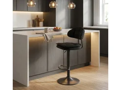 Taburete de bar de cocina ajustable moderno en tela tapizada Nashville. - Negro