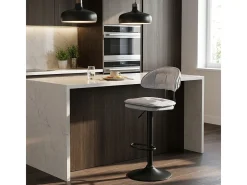 Taburete de bar de cocina ajustable moderno en tela tapizada Nashville. - Gris claro