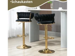 Taburete de bar giratorio de 360° con respaldo, altura ajustable, terciopelo, negro (54 x 46 x 78,5-97 cm)