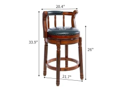Taburete de bar giratorio 360° de cuero auténtico y madera, diseño moderno, azul (54,8 x 54,8 x 96 cm)