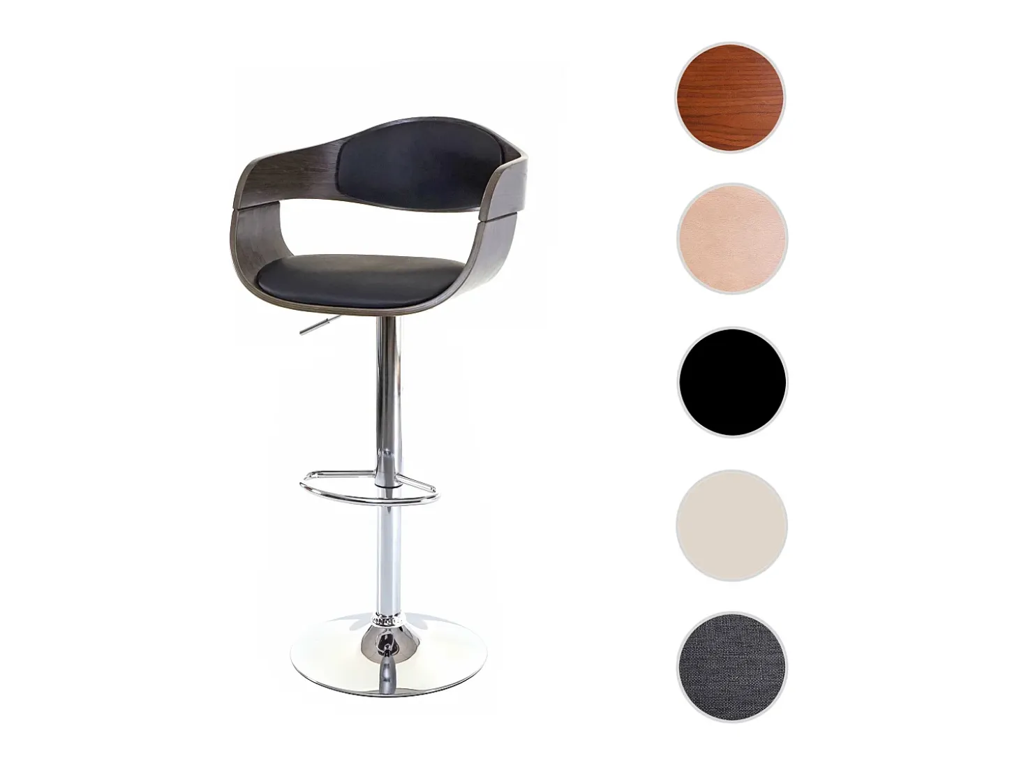 Taburete de bar MCW-A47, gris, imitación cuero negro