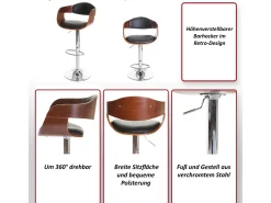 Taburete de bar MCW-A47, gris, imitación cuero negro