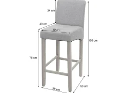 Taburete de bar MCW-C33 (juego de 2), crema, patas oscuras, cuero