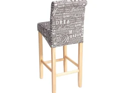 Taburete de bar MCW-C33 (juego de 2), letras, gris, patas claras, tela/textil