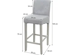 Taburete de bar MCW-C33 (juego de 2), letras, gris, patas oscuras, tela/textil