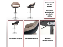 Taburete de bar MCW-F16 (juego de 2), marrón-negro