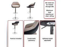 Taburete de bar MCW-F16 (juego de 2), taupe-negro