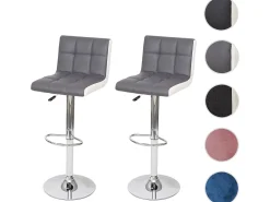 Taburete de bar MCW-G87 (juego de 2), imitación de cuero gris-blanco, base cromada