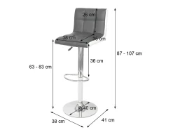 Taburete de bar MCW-G87 (juego de 2), imitación de cuero gris-blanco, base cromada