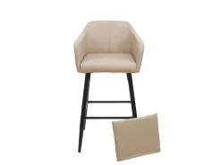 Taburete de bar MCW-H93 (juego de 2), imitación de cuero topo-beige