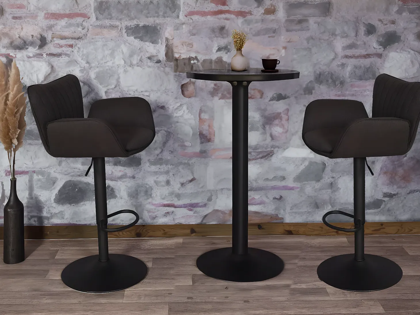 Taburete de bar MCW-M67 (juego de 2), gris oscuro pie negro