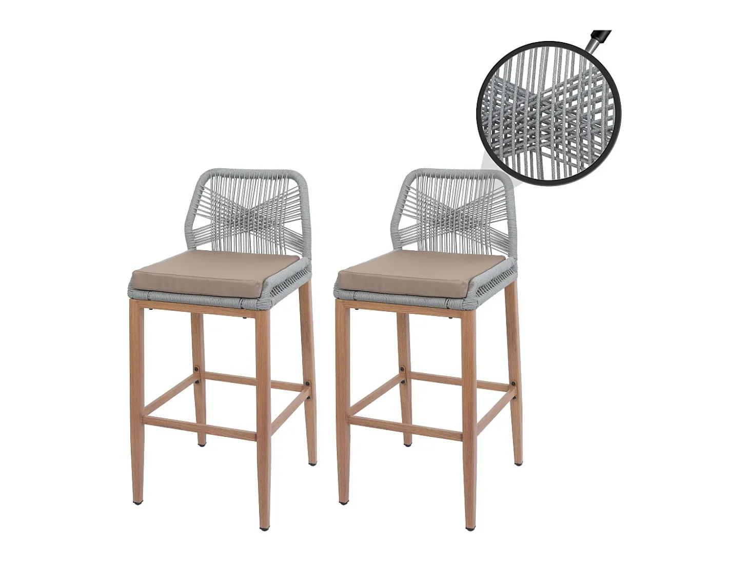 Taburete de bar MCW-O21 (set de 2), gris claro, cojín topo