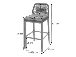 Taburete de bar MCW-O21 (set de 2), antracita, cojín topo