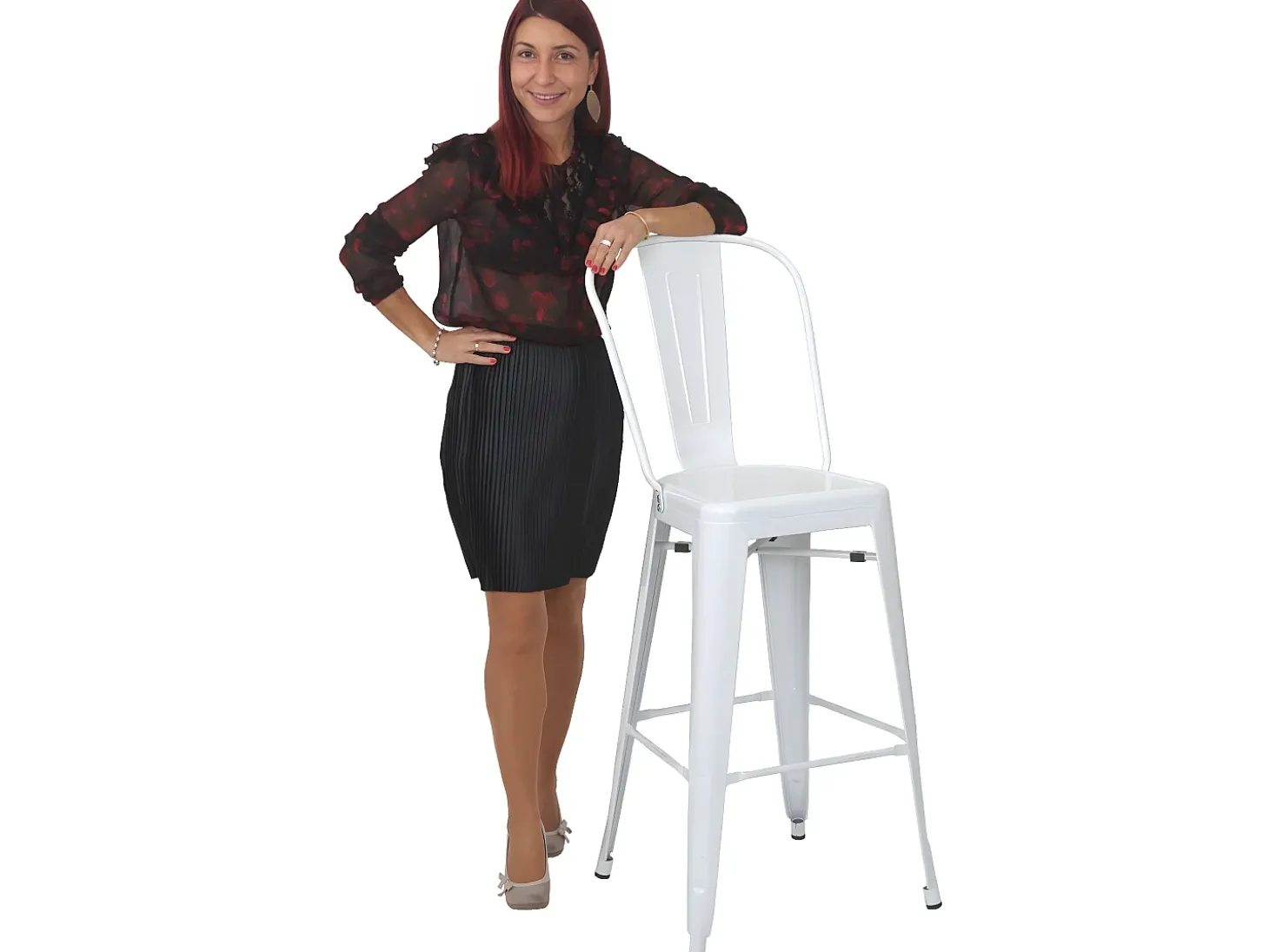 Taburete de bar metálico MCW-A73, blanco