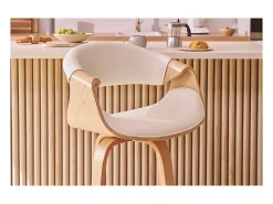 Taburete de bar moderno blanco y madera clara 68 cm ARAMIS