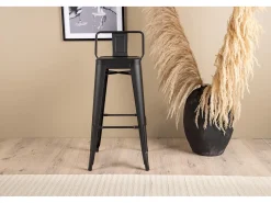 Taburete de bar Tempe Flat con respaldo, metal negro.