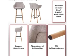 Taburete de bar Vaasa T381 (set de 2), polipiel, negro
