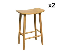 Taburete de bar vintage de madera de caucho, set de 2 natural