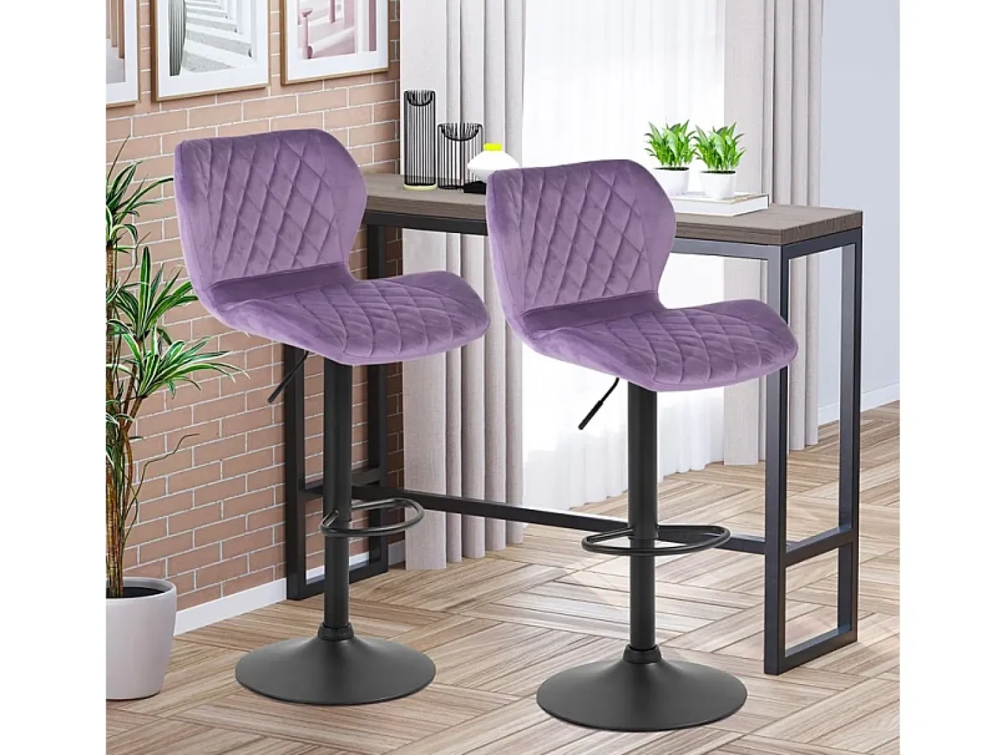 Taburete de barra de cocina ajustable moderno en tela de terciopelo Jersey. - Morado