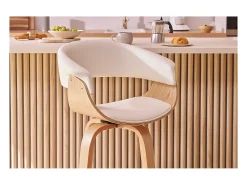 Taburete de cocina de diseño giratorio blanco y madera clara 67 cm OKTAV