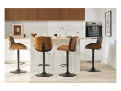 Taburete de cocina regulable blanco y madera clara VESPER