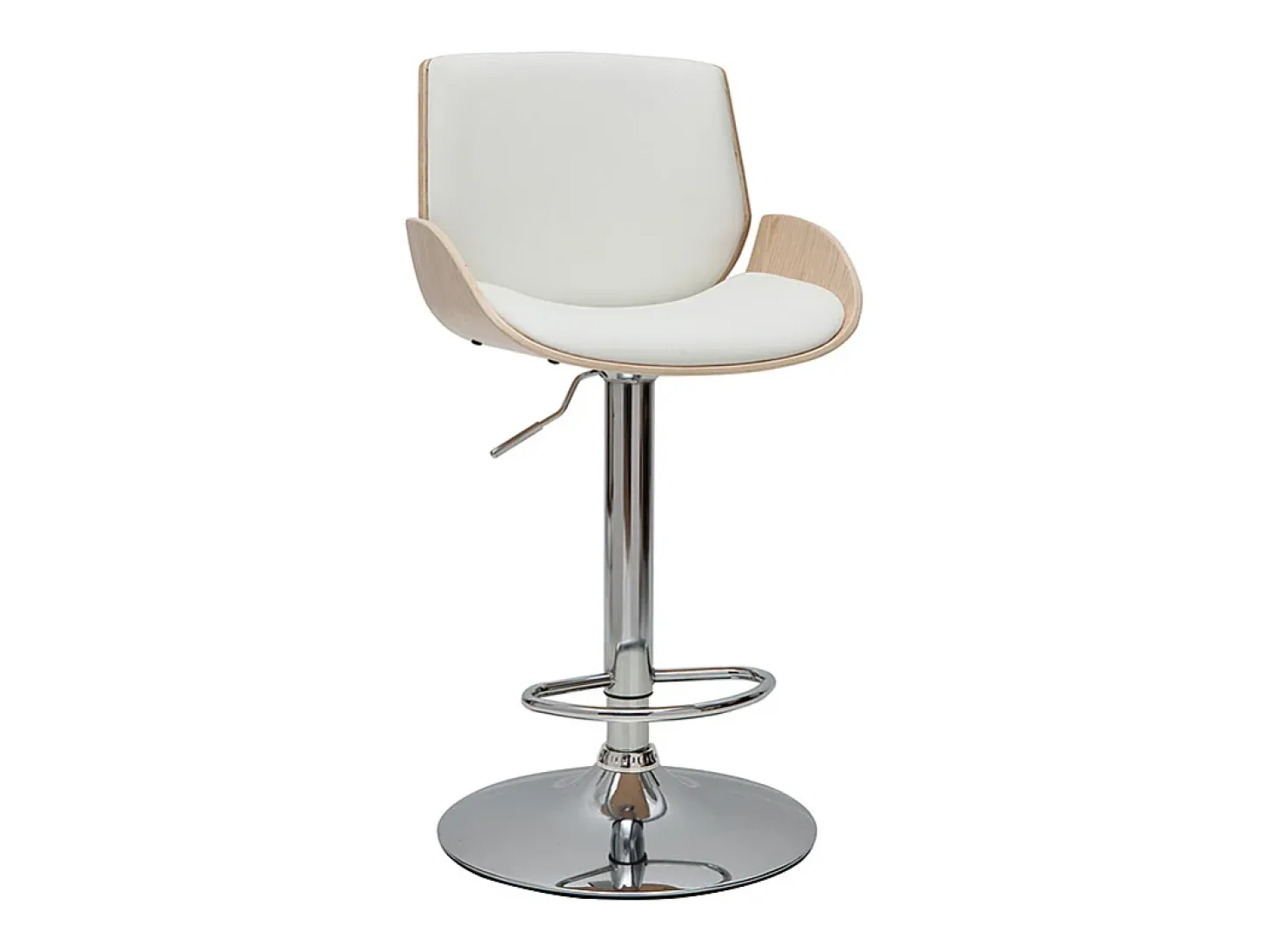 Taburete de cocina regulable blanco y madera clara VESPER