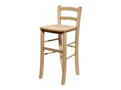 Taburete de madera cruda con respaldo y asiento de madera maciza h 67cm