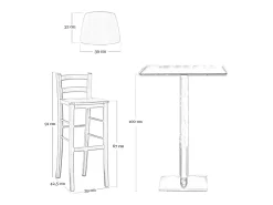 Taburete de madera cruda con respaldo y asiento de madera maciza h 67cm