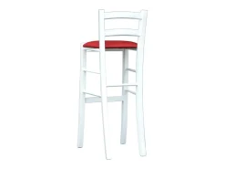 Taburete de madera lacada en blanco con asiento rojo h 80 cm