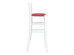 Taburete de madera lacada en blanco con asiento rojo h 80 cm