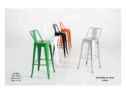 Taburete de metal con respaldo acabado plata, 100 cm(alto)43 cm(ancho)43 cm(largo)