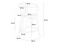 taburete de metal y madera con respaldo de diseño industrial estilo steel wood back - Negro