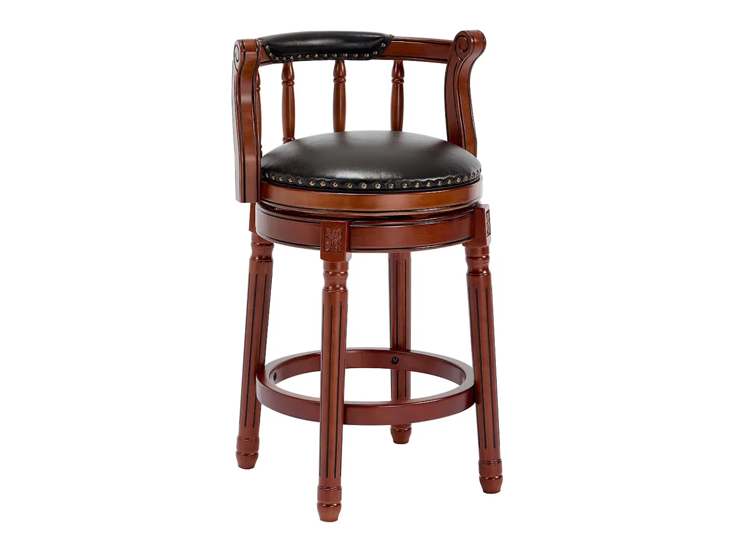 Taburete giratorio de bar - Asiento de cuero negro - Color nogal 54,8 x 54,8 x 66 cm