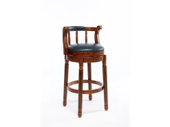 Taburete giratorio de bar - Asiento de cuero azul - Madera - Color nogal