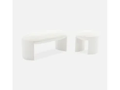 Taburete puff de rizo texturizado blanco