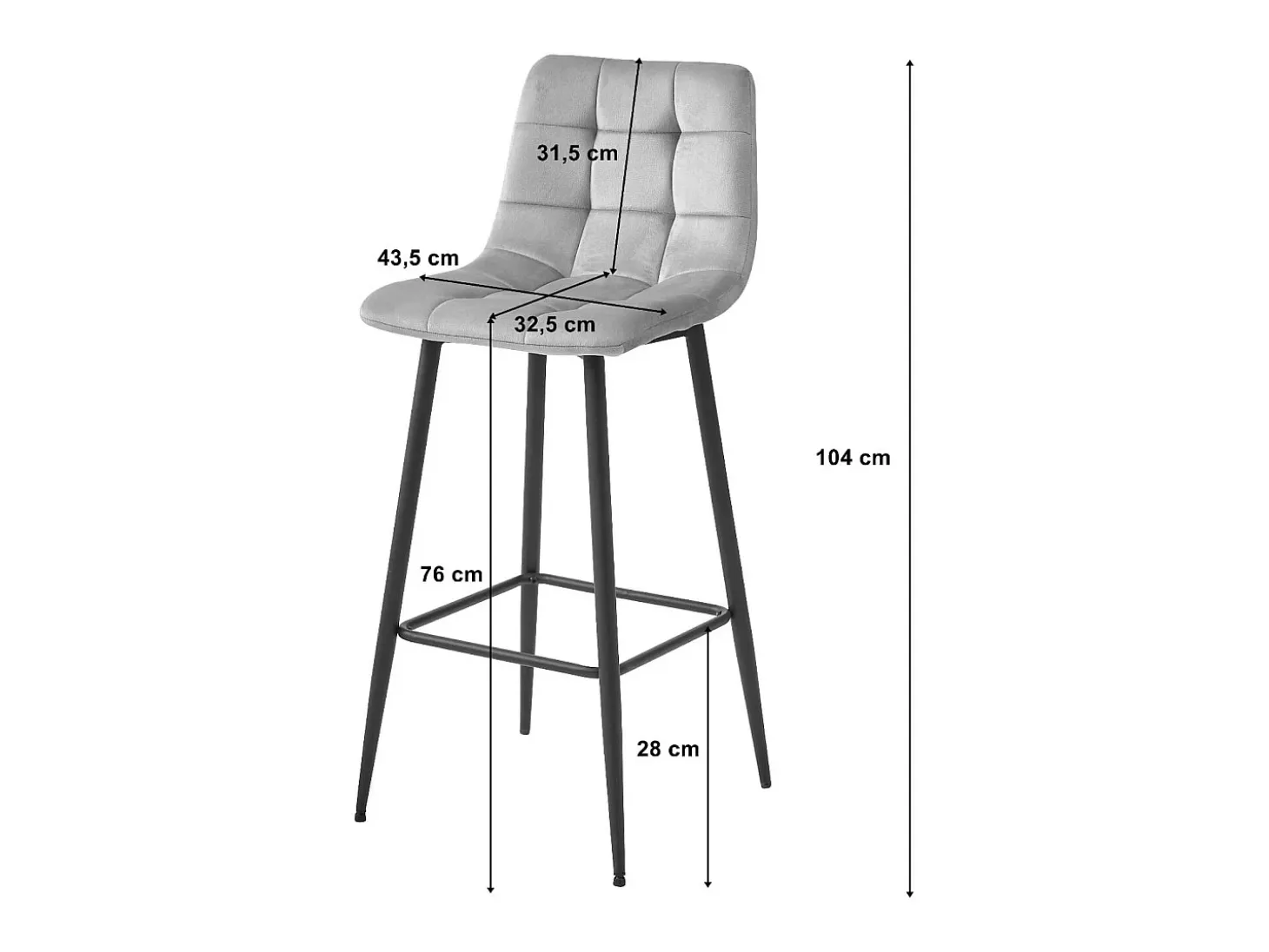 Taburete Valora TEOTO de terciopelo gris oscuro con patas negras para cocina (x4)