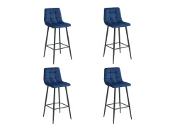 Taburete Valora TEOTO de terciopelo azul marino con patas negras para cocina (x4)