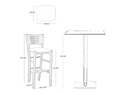 Taburete Verona en madera de nogal oscuro, altura 73 cm, con asiento acolchado gris claro.
