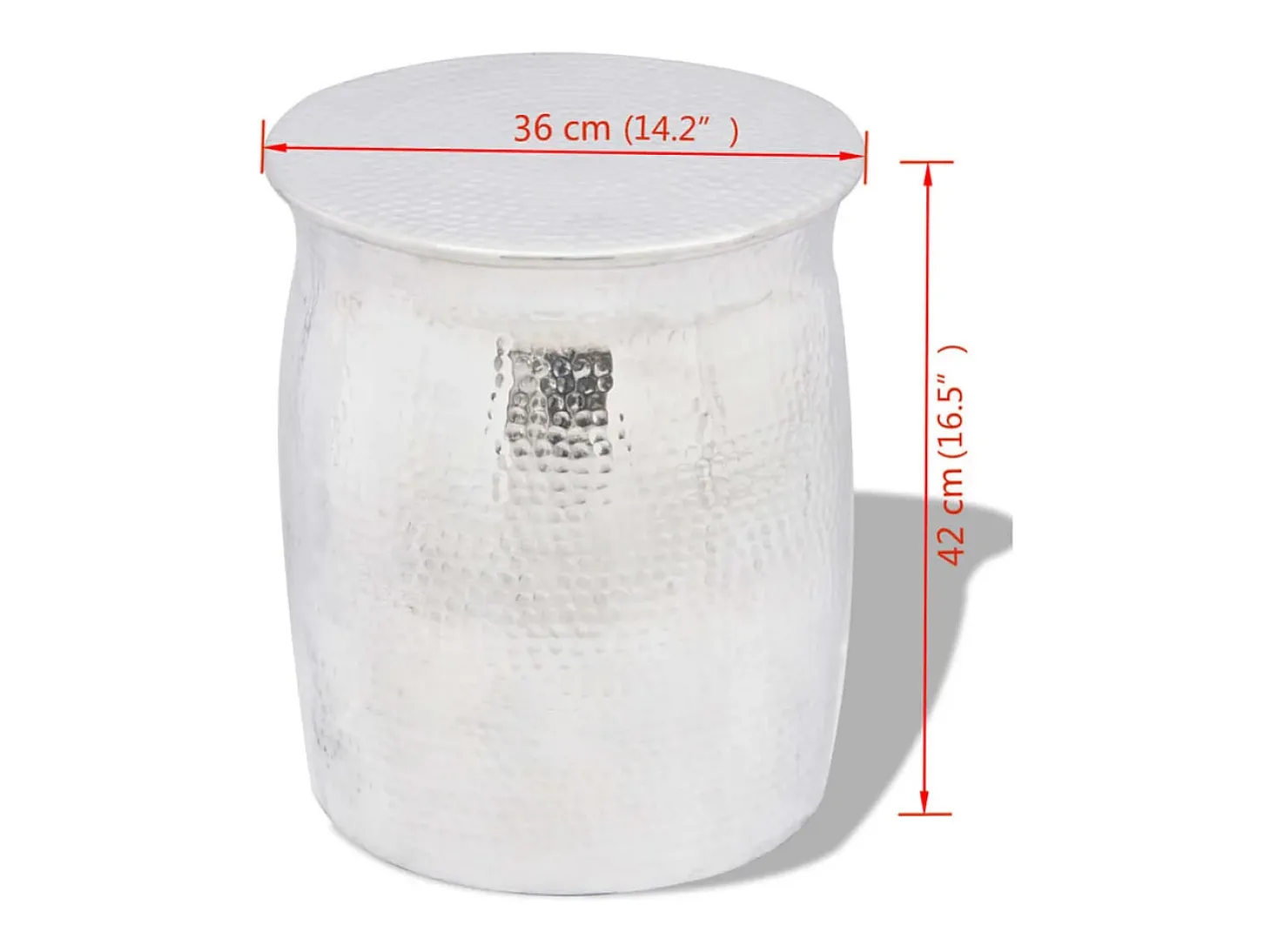 Taburete/mesita de centro de aluminio martillado plateado