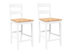 Taburetes de bar 2 piezas madera maciza de caucho blanco
