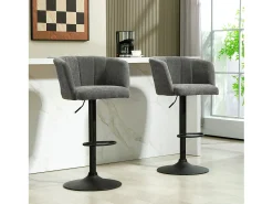 Taburetes de bar ajustables y giratorios, estructura de metal, tapizado de lino, gris oscuro, juego de 2 (59x53x89-110cm)