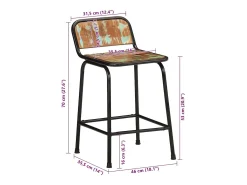 Taburetes de barra 2 uds 46x35,5x70 madera maciza reciclada