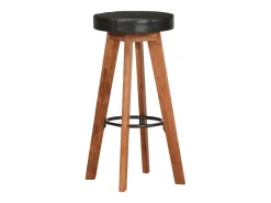 Taburetes de cocina 2 uds cuero auténtico madera maciza acacia