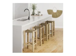 Taburetes para isla de cocina de junco de mar y teca 65 cm - Jovan