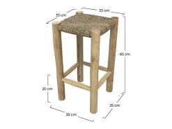 Taburetes para isla de cocina de junco de mar y teca 65 cm - Jovan