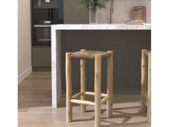 Taburetes para isla de cocina de junco de mar y teca 65 cm - Jovan