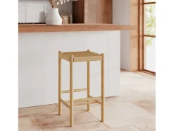 Taburetes para isla de cocina de mimbre y madera 65 cm - Kepler