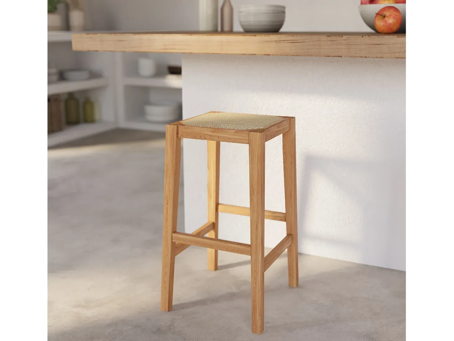 Taburetes para isla de cocina de caña y madera 65 cm - Kappa