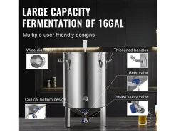 Tanque de Elaboración de Cerveza, SucceBuy Kit de Tanque de Elaboración de Cerveza Casero de Acero Inoxidable de 60 L con Fermentador de Cerveza