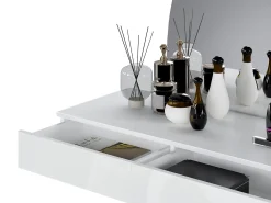 Tocador de pared con espejo LED y 2 cajones, blanco - JINEZA